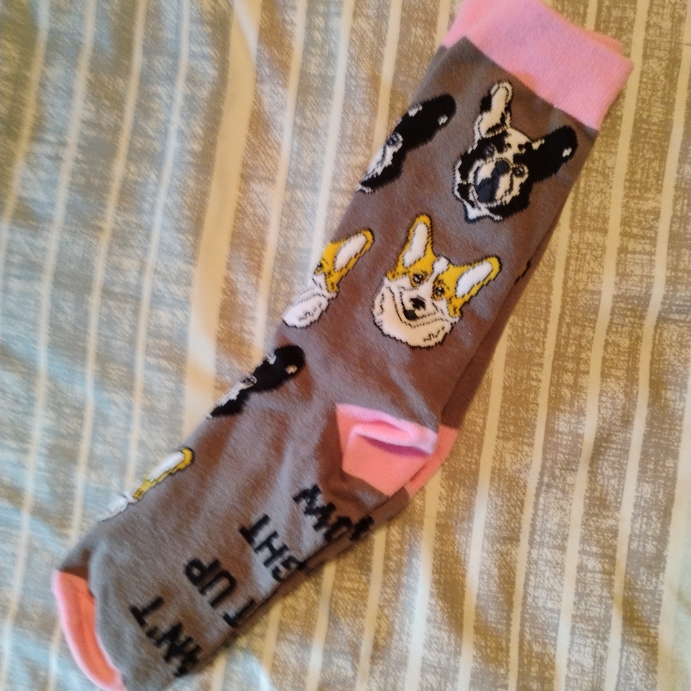 Women's Cute Pink-Trim Dog Socks with Corgi and French Bulldog Faces